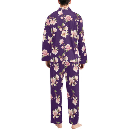 Magnolia Pattern Print Design MAG02 Men's Long Pajama Set