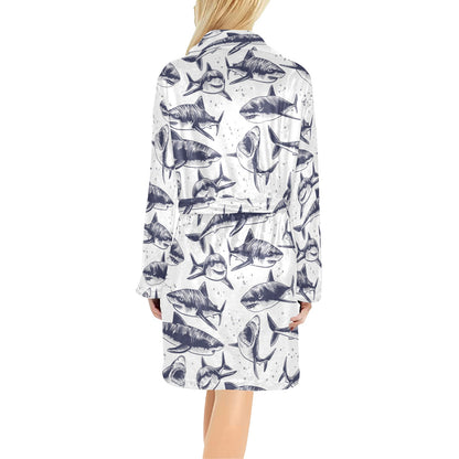 Great White Shark Pattern Print Design 02 Women's Fleece Robe