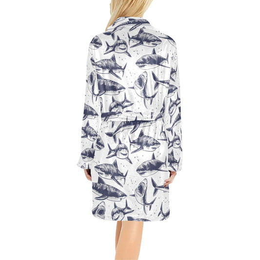 Great White Shark Pattern Print Design 02 Women's Fleece Robe