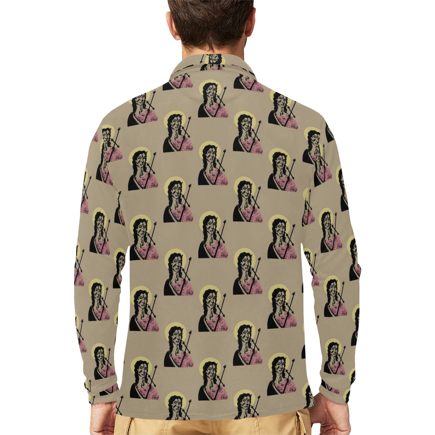 Christian Pattern Print Design 04 Long Sleeve Polo Shirt For Men's