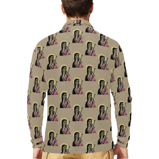 Christian Pattern Print Design 04 Long Sleeve Polo Shirt For Men's