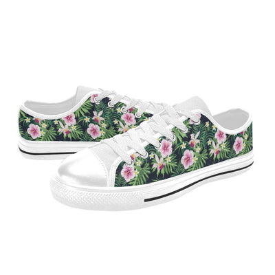 Hibiscus Tropical Print Design LKS309 Women's White Low Top Shoes