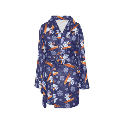 Snowboard Bear Print Design LKS305 Women's Fleece Robe