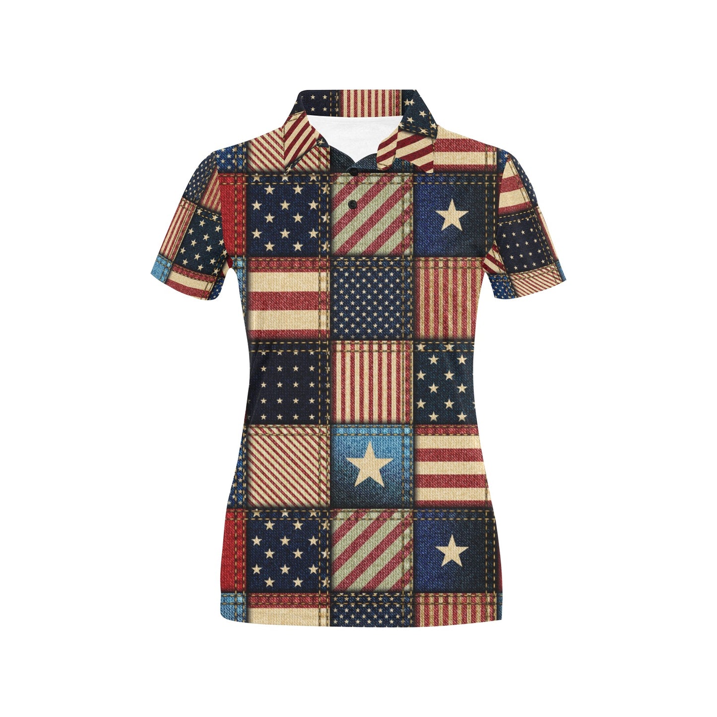 American flag Patchwork Design Women's Polo Shirt