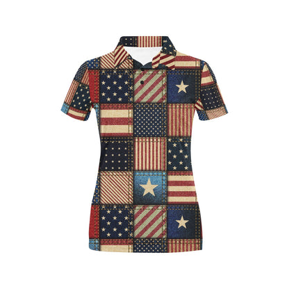 American flag Patchwork Design Women's Polo Shirt