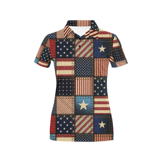 American flag Patchwork Design Women's Polo Shirt