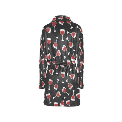 Wine Glass Print Design LKS303 Women's Fleece Robe