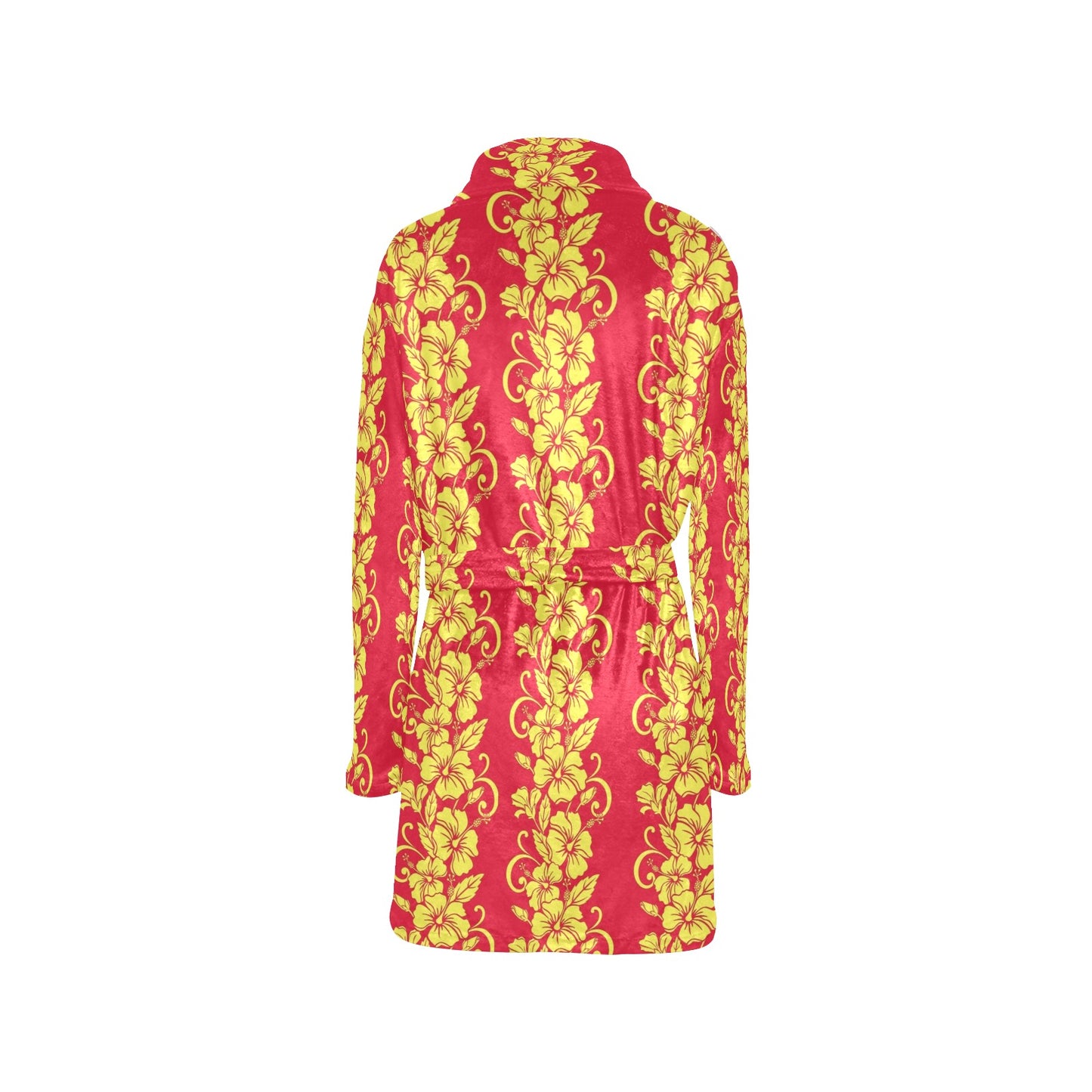 Orange Hibiscus Pattern Print Design HB018 Women's Fleece Robe
