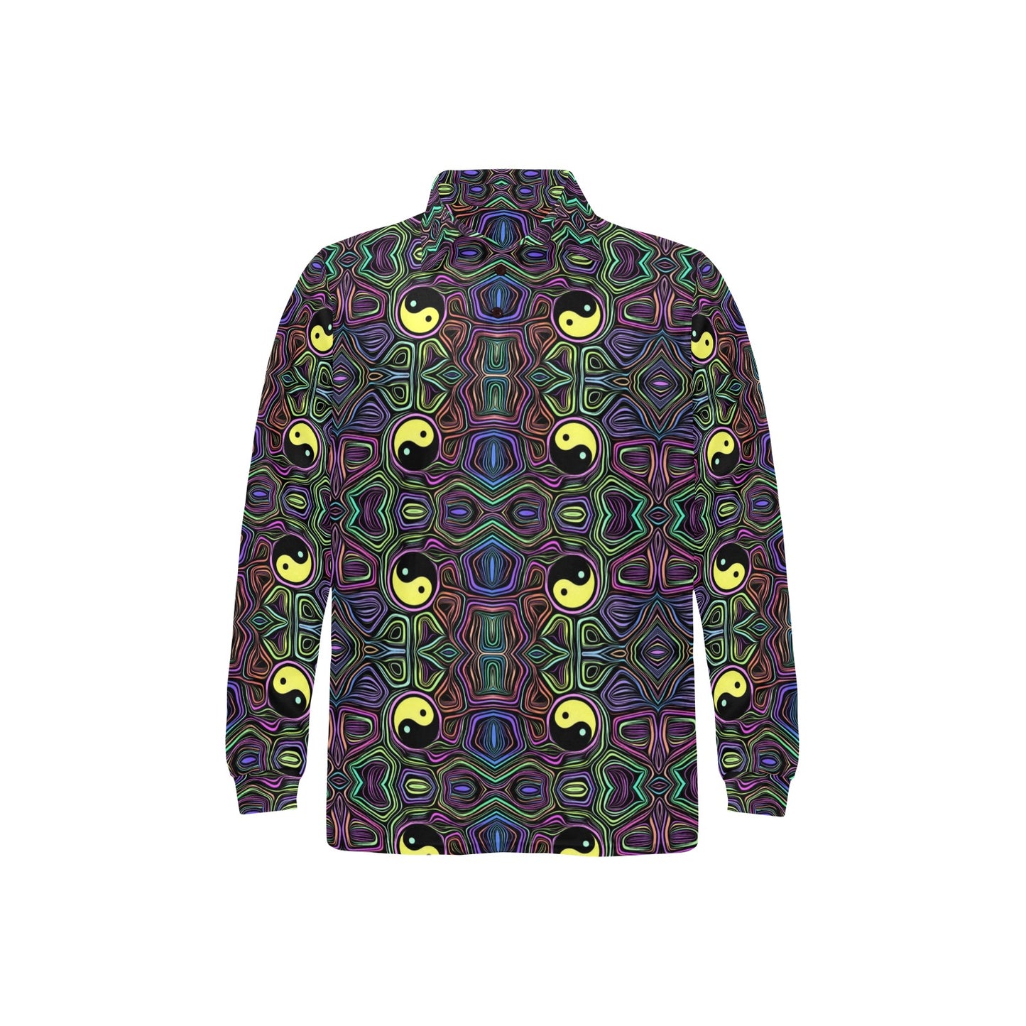 Yin Yang Neon Color Design Print Long Sleeve Polo Shirt For Men's