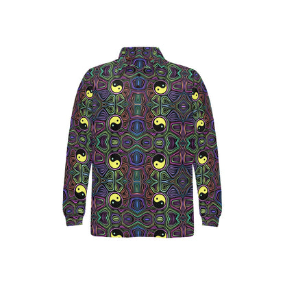 Yin Yang Neon Color Design Print Long Sleeve Polo Shirt For Men's