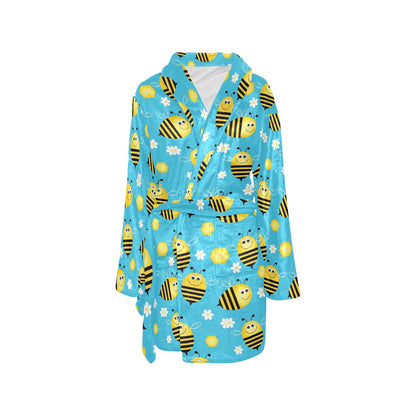 Bee Pattern Print Design BEE06 Women's Fleece Robe