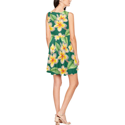 Plumeria Pattern Print Design PM07 Sleeveless Dress