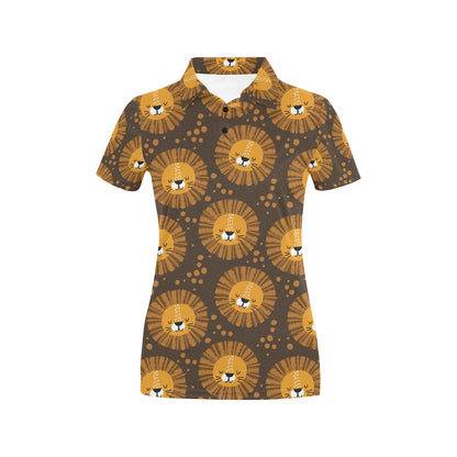Lion Cartoon Pattern Print Design 01 Women's Polo Shirt