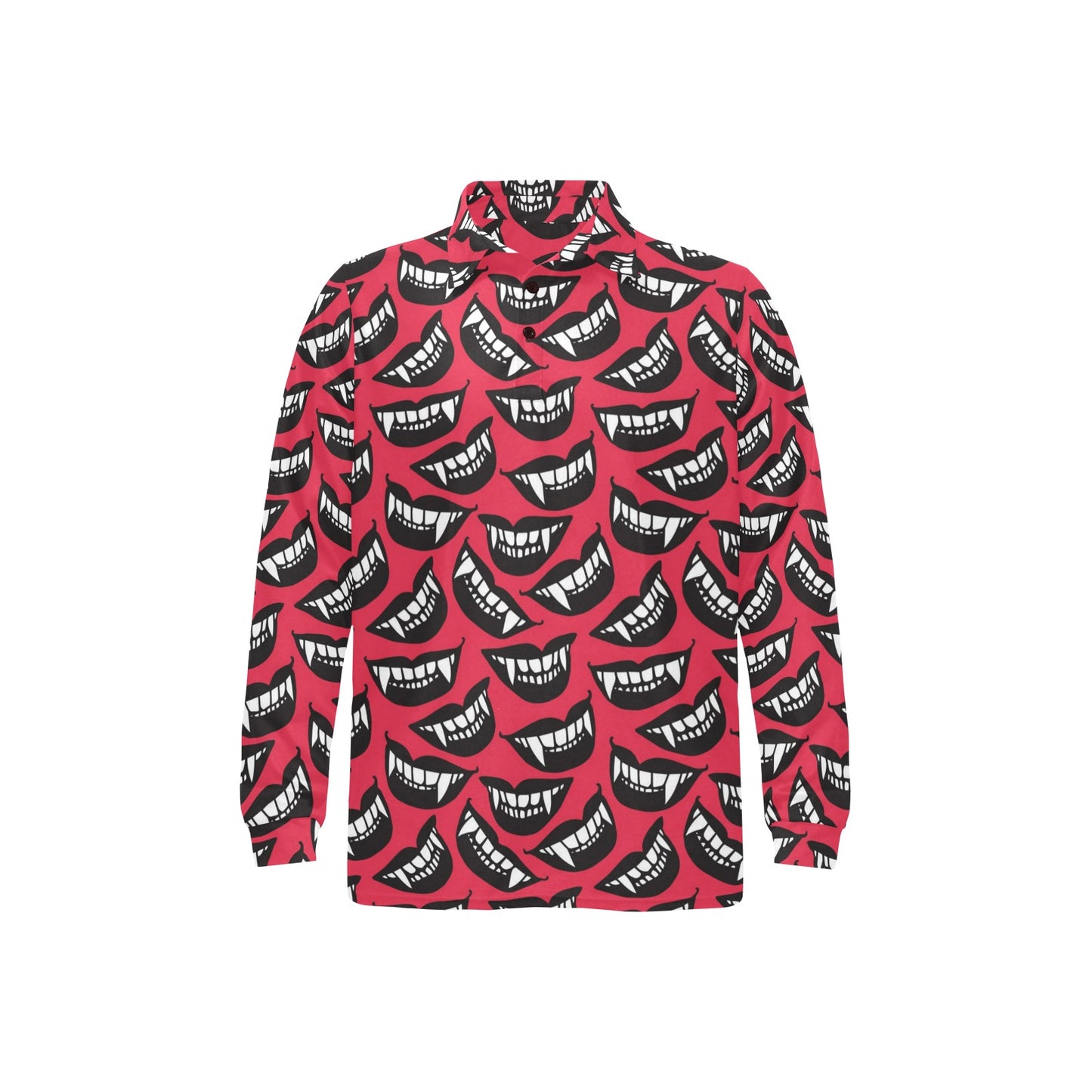 Vampire Lips Print Design LKS305 Long Sleeve Polo Shirt For Men's