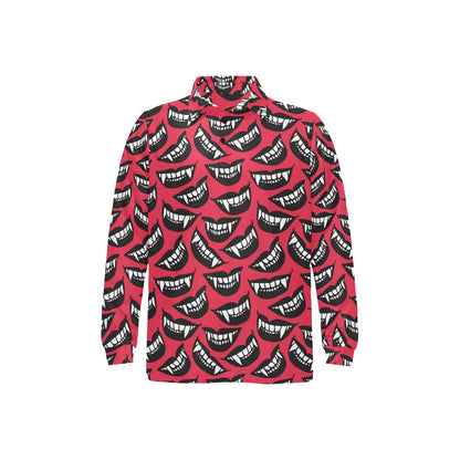 Vampire Lips Print Design LKS305 Long Sleeve Polo Shirt For Men's