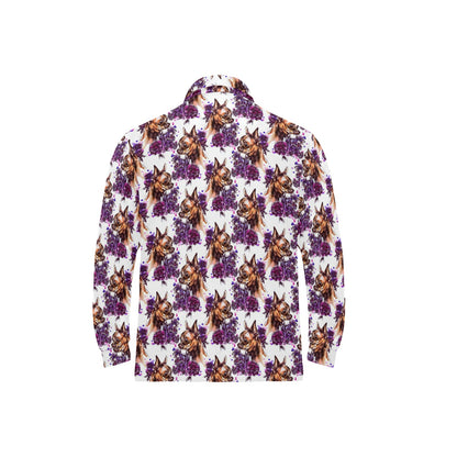 Chihuahua Purple Floral Long Sleeve Polo Shirt For Men's