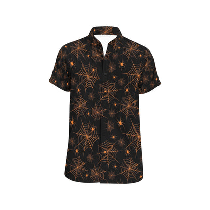Spider Web Print Design LKS306 Men Short Sleeve Button Up Shirt