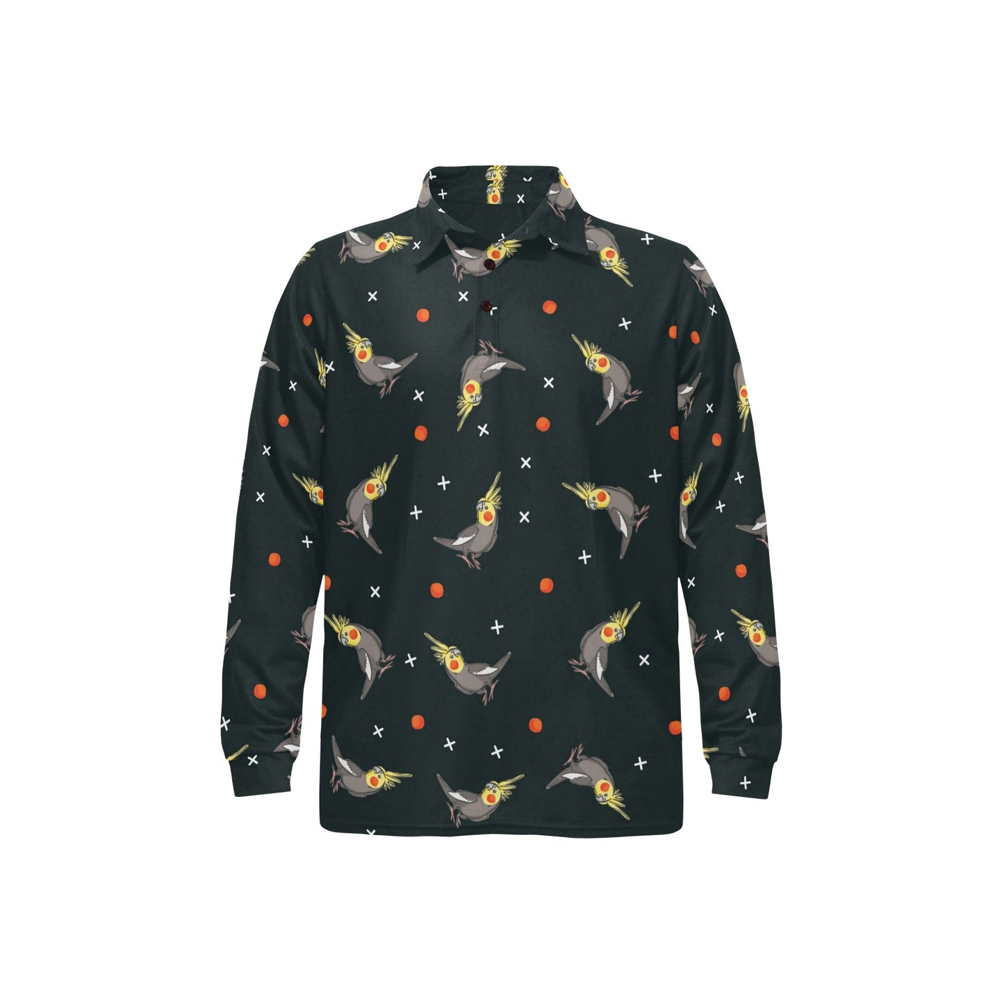 Cockatiel Pattern Print Design 02 Long Sleeve Polo Shirt For Men's