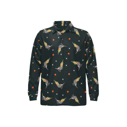 Cockatiel Pattern Print Design 02 Long Sleeve Polo Shirt For Men's