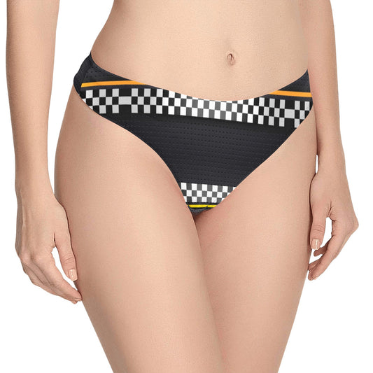 Checkered Flag Yellow Line Style Women's Thongs