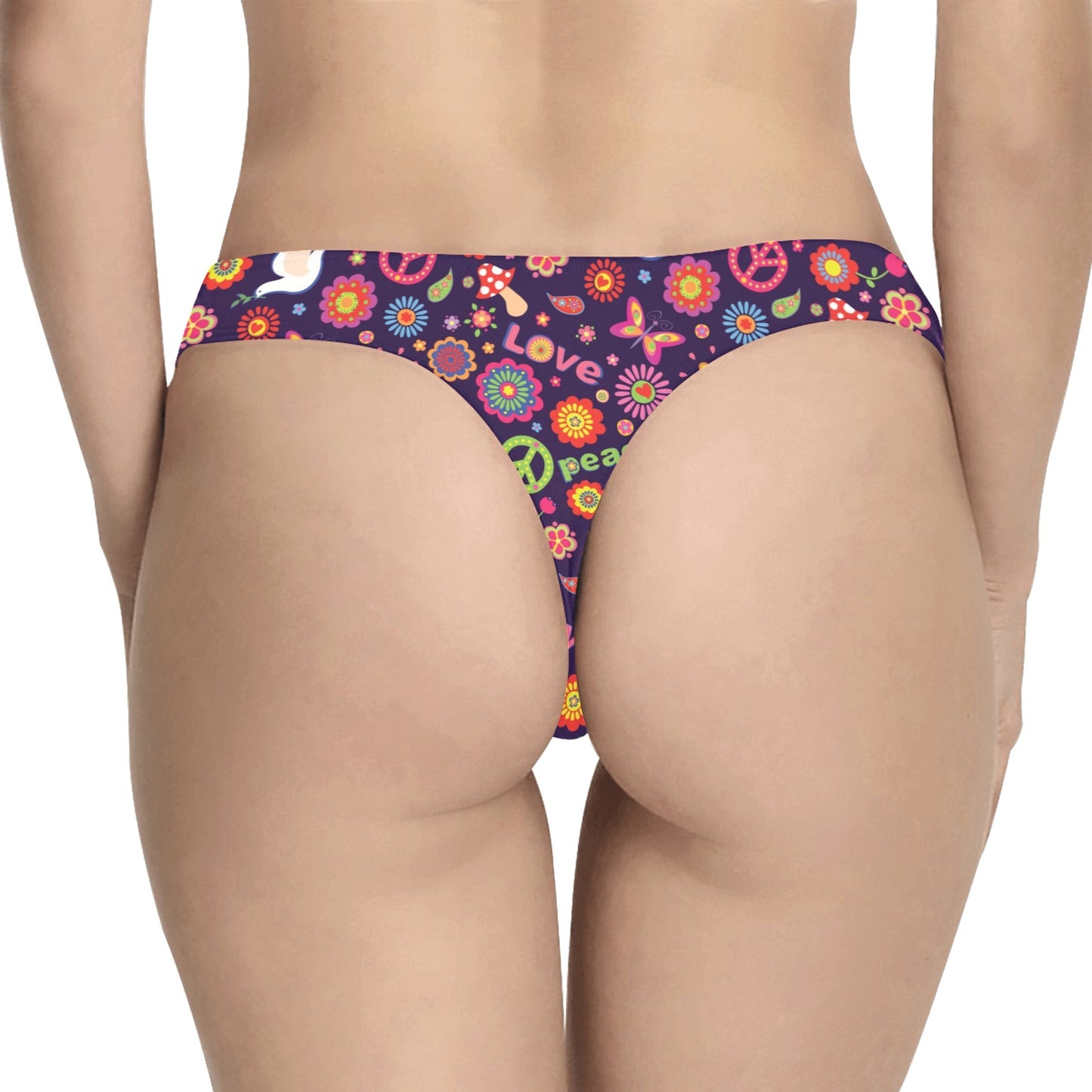 Flower Power Peace Design Print Women's Thongs