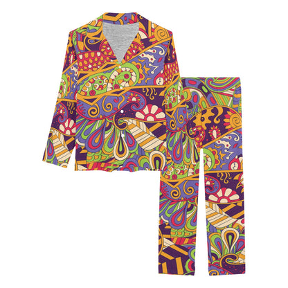 Funky Retro Pattern Print Design A04 Women's Long Pajama Set