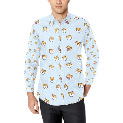 Shiba Inu Print Design LKS3012 Men's Long Sleeve Dress Shirt
