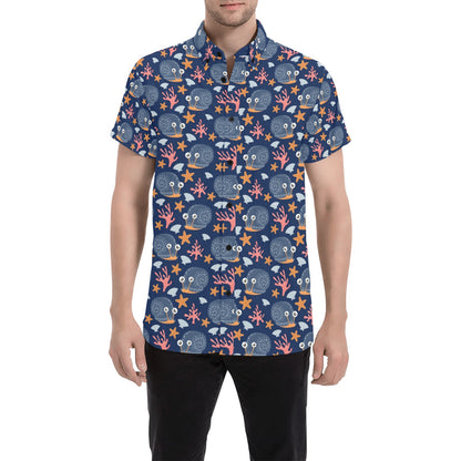 Snail Print Design LKS402 Men Short Sleeve Button Up Shirt