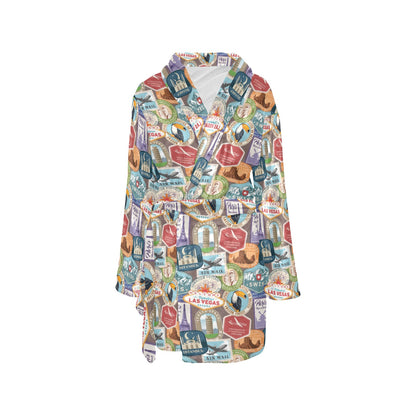 Travel Stamp Print Design LKS301 Women's Fleece Robe