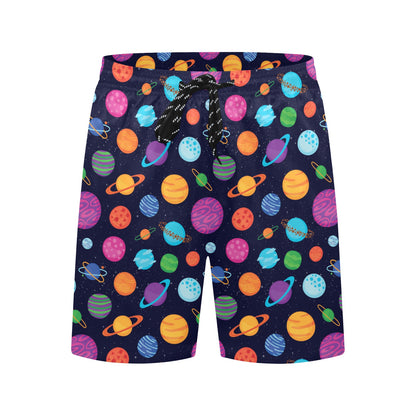 Planet Multicolor Print Design LKS302 Men's Swim Trunks Beach Shorts