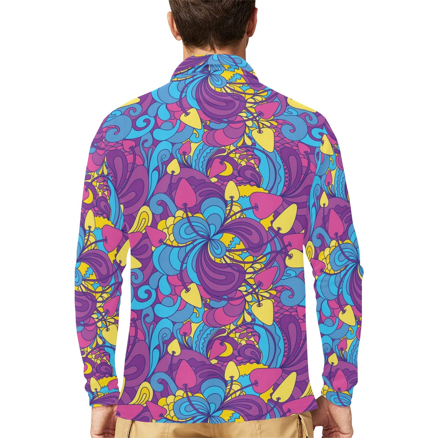 Psychedelic Mushroom Pattern Print Design A03 Long Sleeve Polo Shirt For Men's