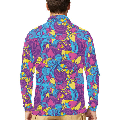 Psychedelic Mushroom Pattern Print Design A03 Long Sleeve Polo Shirt For Men's