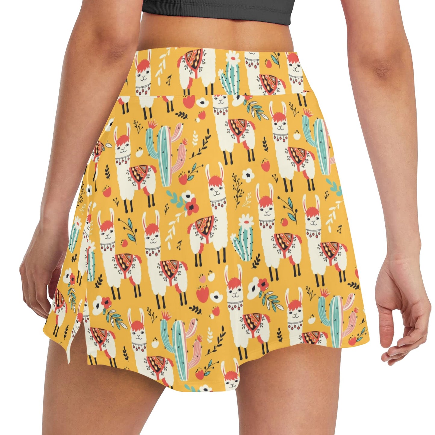 Llama Cute Themed Print 17" Golf & Pickleball Skort with Pockets
