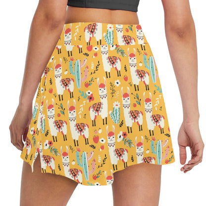 Llama Cute Themed Print 17" Golf & Pickleball Skort with Pockets