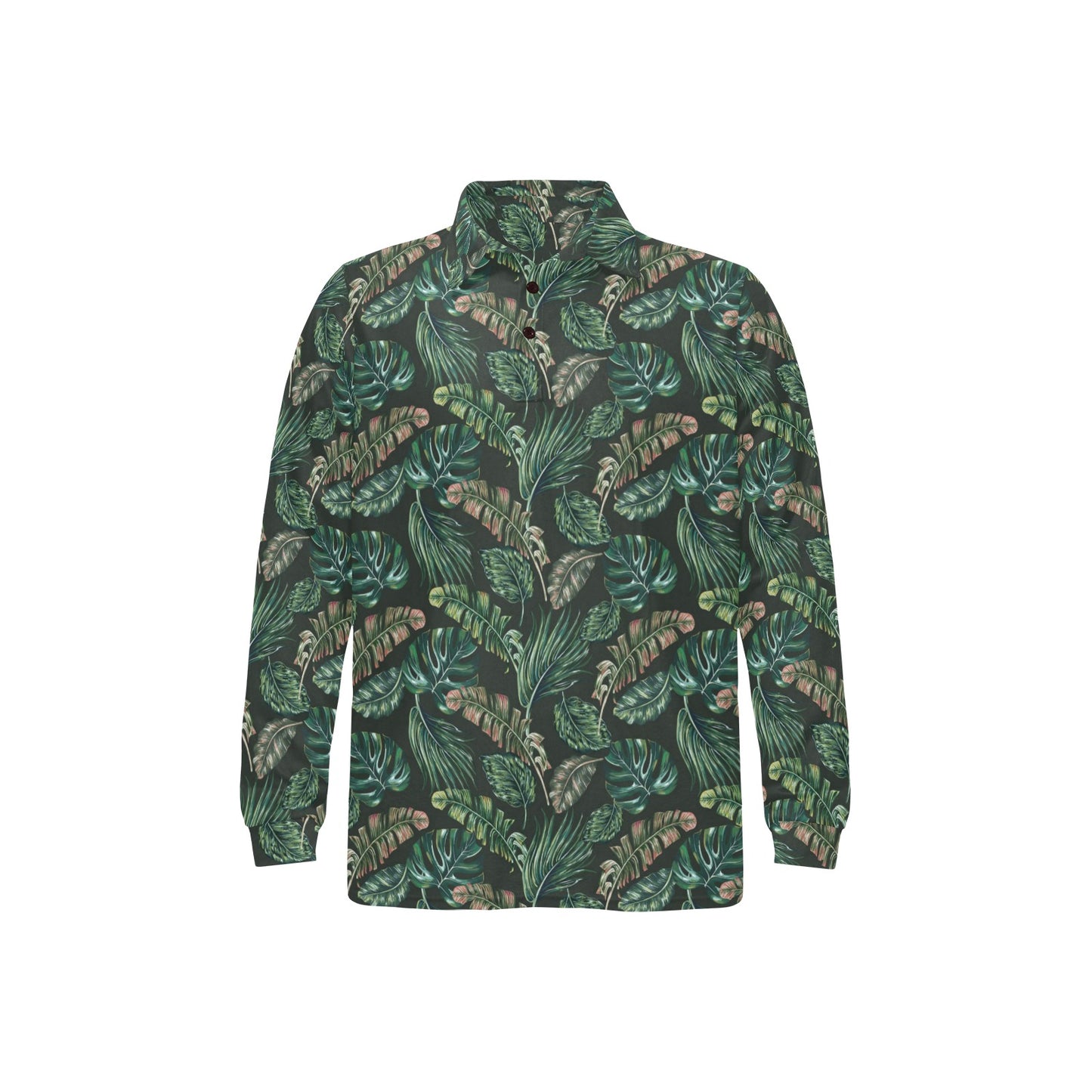 Banana Leaf Pattern Print Design 05 Long Sleeve Polo Shirt For Men's