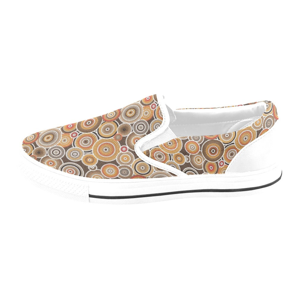 Aboriginal Print Design LKS402 White Slip Ons Canvas Women's Shoes