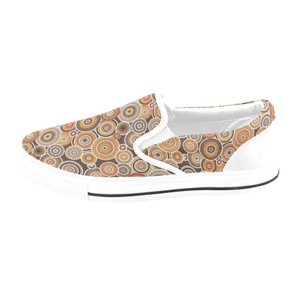 Aboriginal Print Design LKS402 White Slip Ons Canvas Women's Shoes