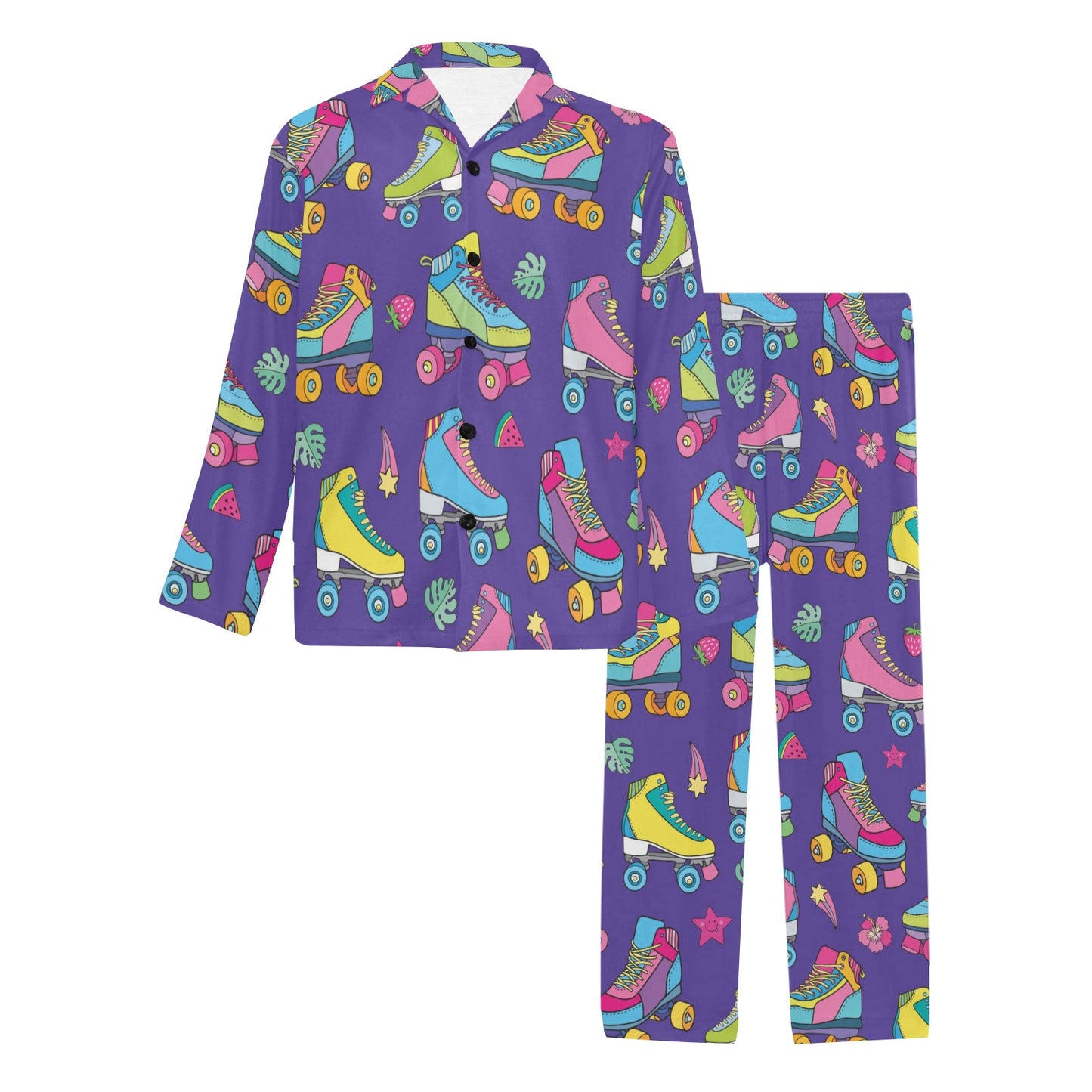 Roller skate Colorful Pattern Print Design A05 Men's Long Pajama Set
