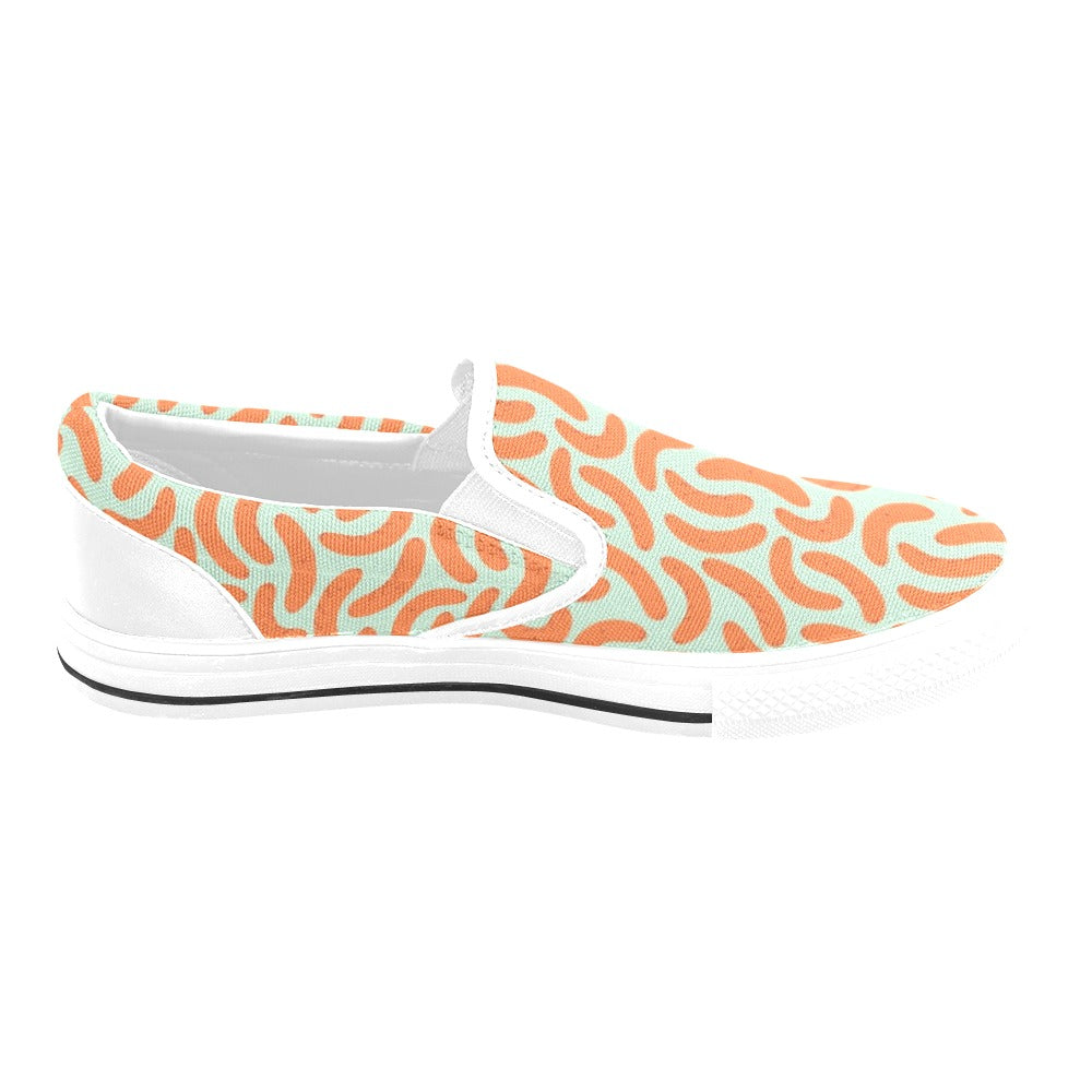 Sausage Print Design LKS304 White Slip Ons Canvas Women's Shoes