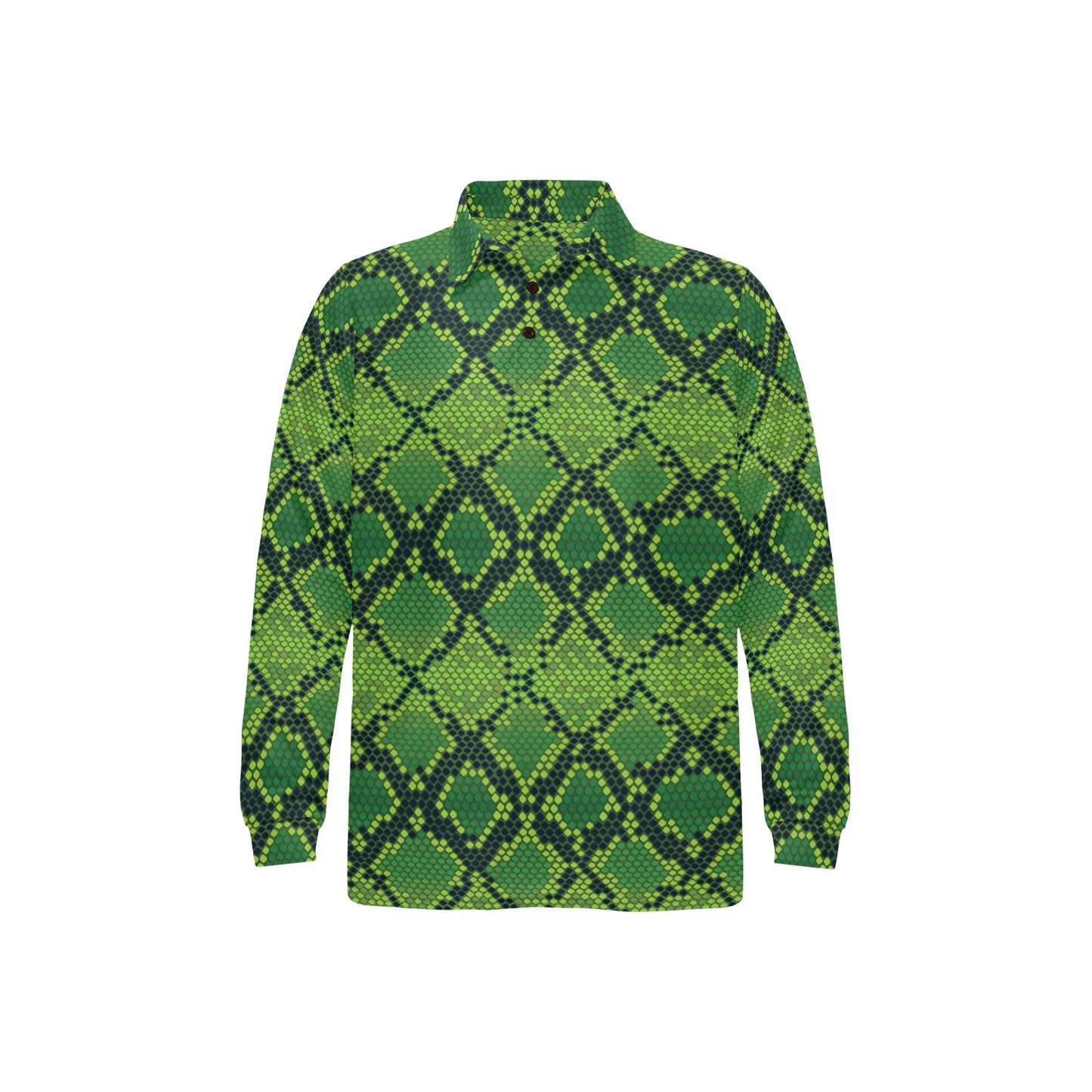 Python Green Pattern Print Design A01 Long Sleeve Polo Shirt For Men's