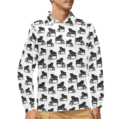 Piano Print Design LKS401 Long Sleeve Polo Shirt For Men's