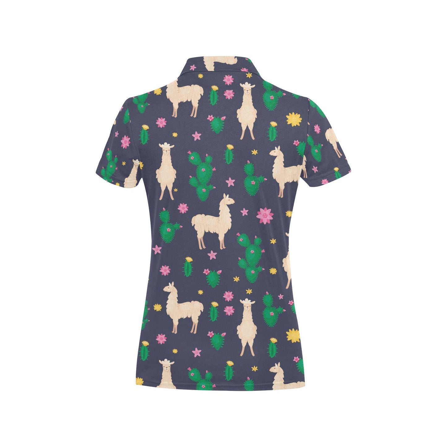 Llama Cactus Pattern Print Design 012 Women's Polo Shirt
