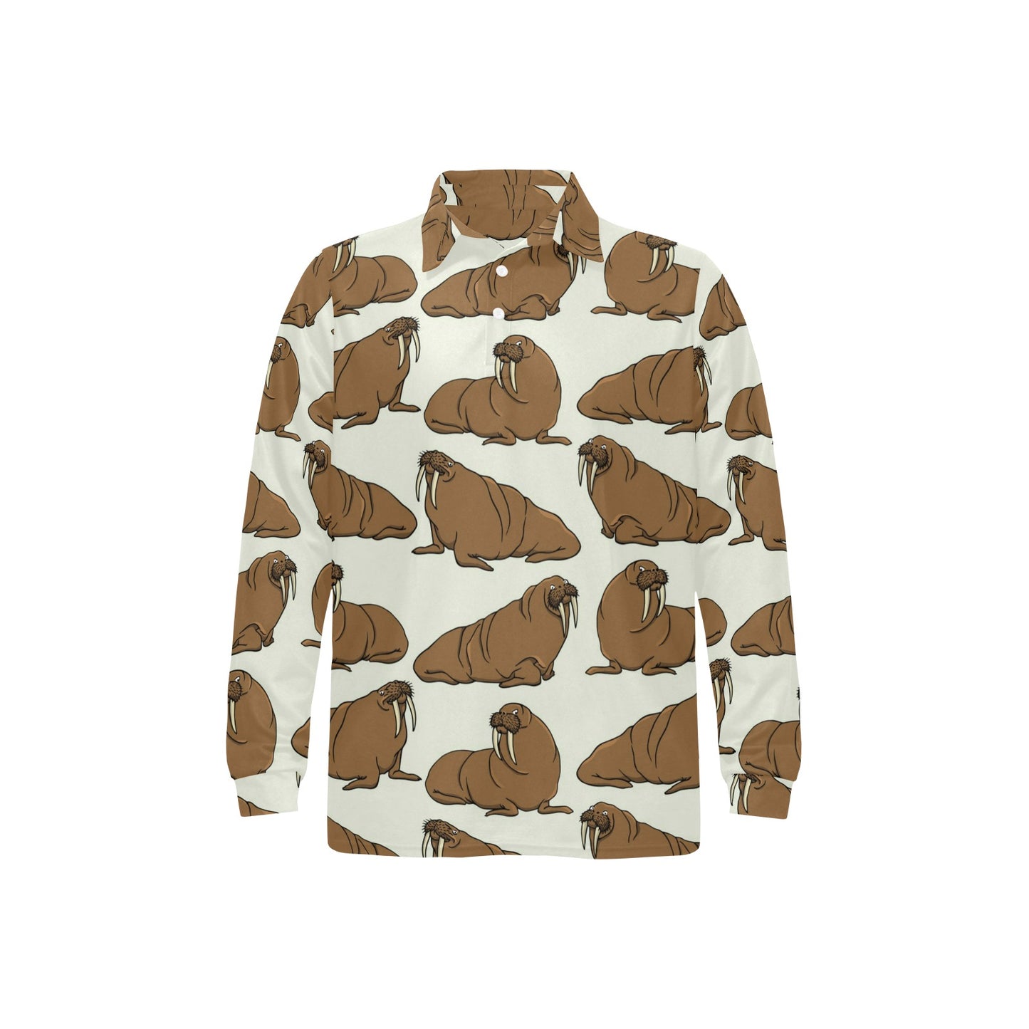 Walrus Pattern Print Design 03 Long Sleeve Polo Shirt For Men's