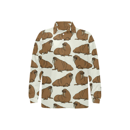 Walrus Pattern Print Design 03 Long Sleeve Polo Shirt For Men's