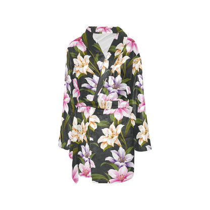 Lily Pattern Print Design LY01 Women's Fleece Robe