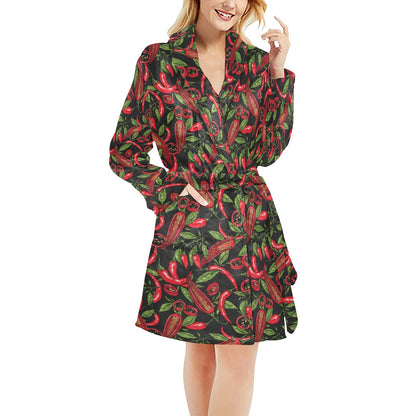 Chilli Pepper Pattern Print Design 02 Women's Fleece Robe