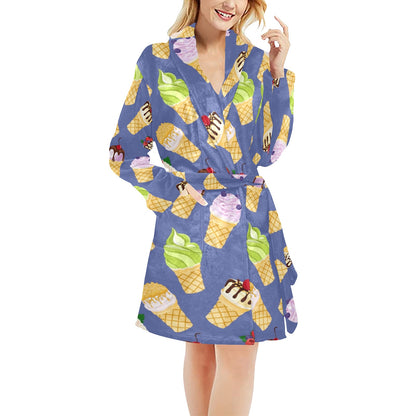 Ice Cream Pattern Print Design IC03 Women's Fleece Robe