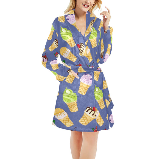 Ice Cream Pattern Print Design IC03 Women's Fleece Robe