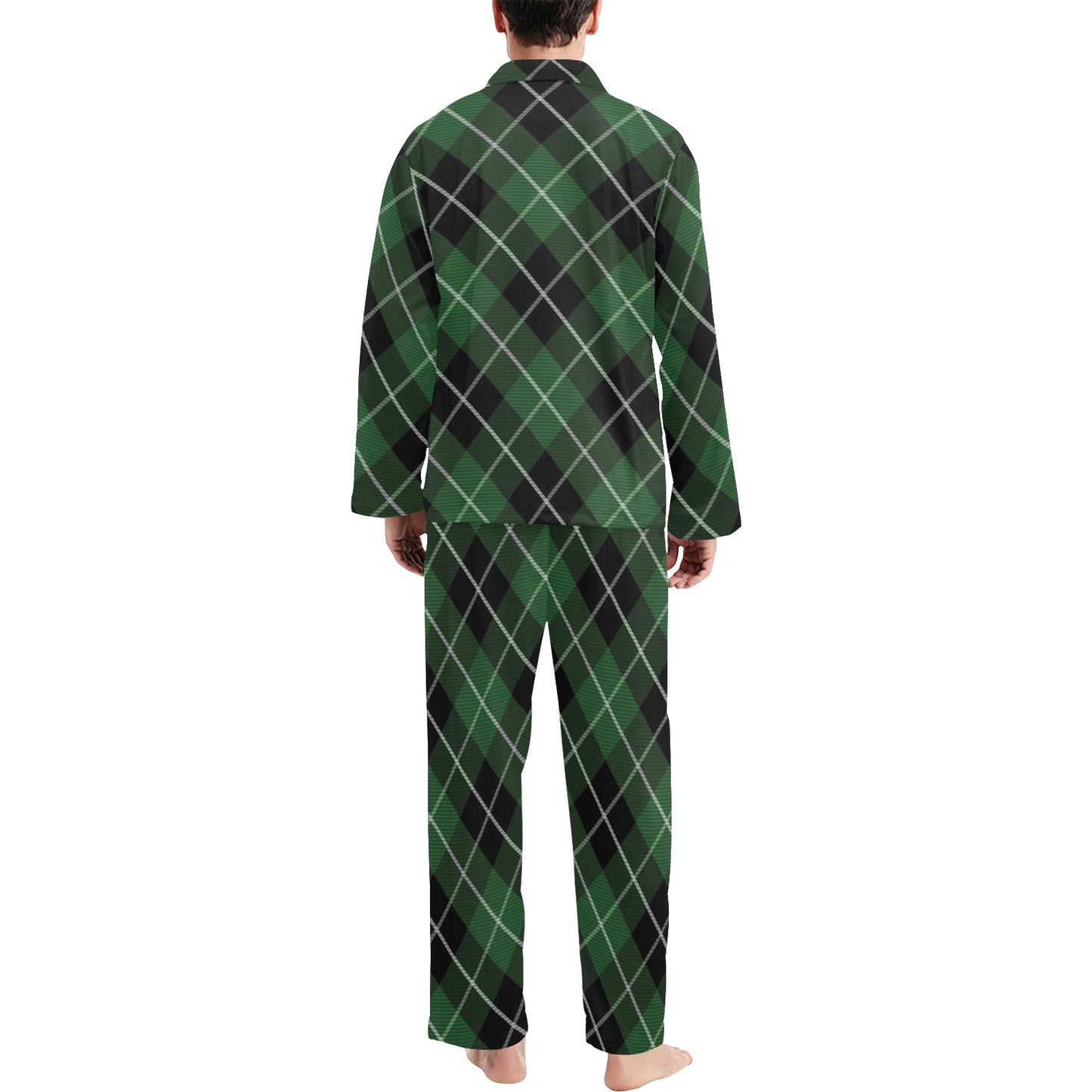 Plaid Green Pattern Print Design A05 Men's Long Pajama Set