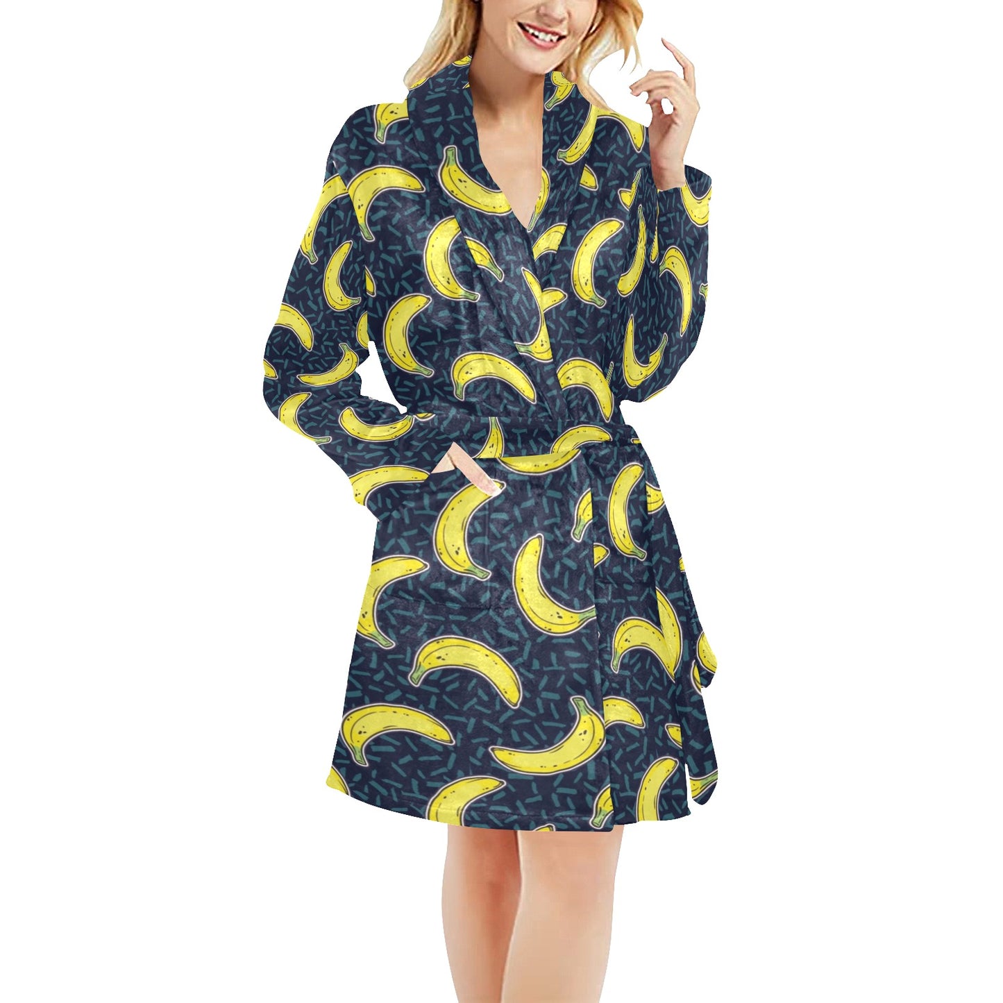 Banana Pattern Print Design BA09 Women's Fleece Robe